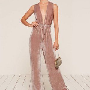 REFORMATION Velvet Holland Jumpsuit in Blush